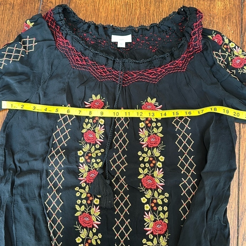 JJill black floral long sleeve top size petite M - Picture 5 of 8